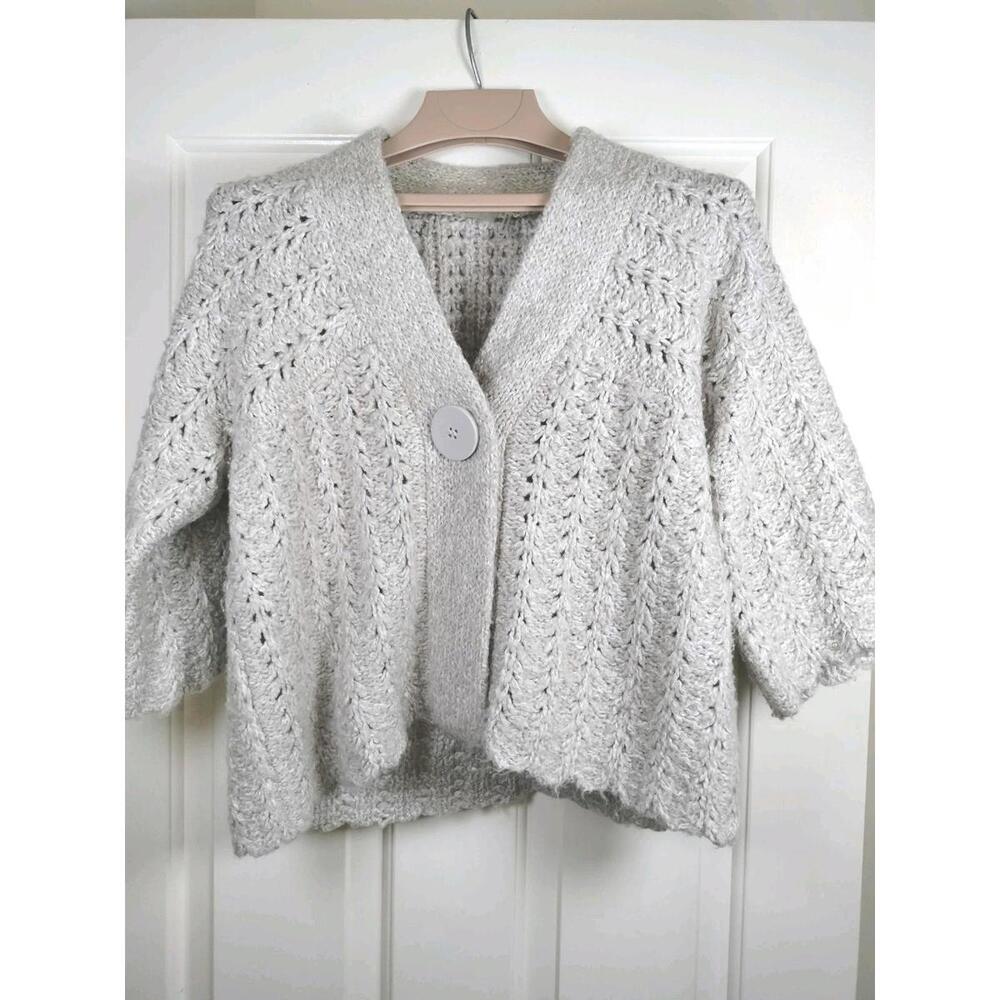 Dolce Cabo Chunky Knit Cardigan Sweater‎ Women’s M Beige Wool Blend 1-Button
